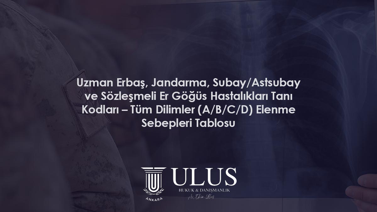 Uzman Erbaş, Jandarma, Subay/Astsubay ve Sözleşmeli Er Göğüs Hastalıkları Tanı Kodları – Tüm Dilimler (A/B/C/D) Elenme Sebepleri Tablosu