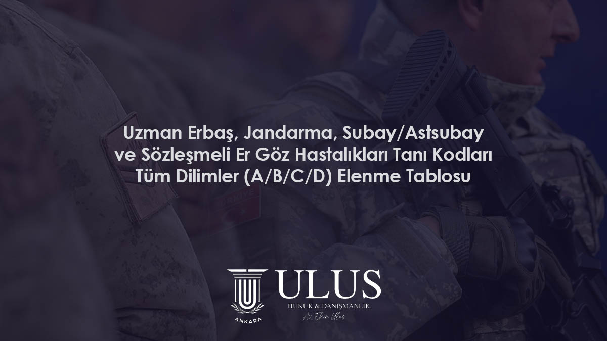 Uzman Erbaş, Jandarma, Subay/Astsubay ve Sözleşmeli Er Göz Hastalıkları Tanı Kodları – Tüm Dilimler (A/B/C/D) Elenme Tablosu